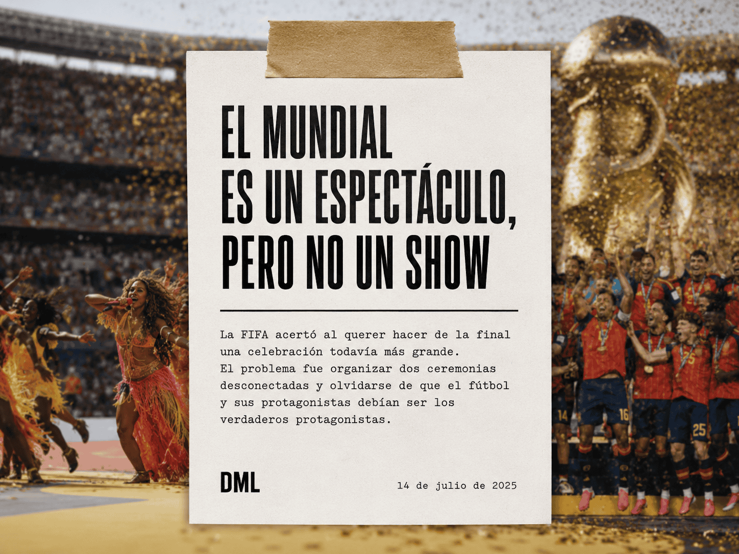 Celebración de España tras ganar el Mundial con una portada editorial de DML sobre el espectáculo de la final