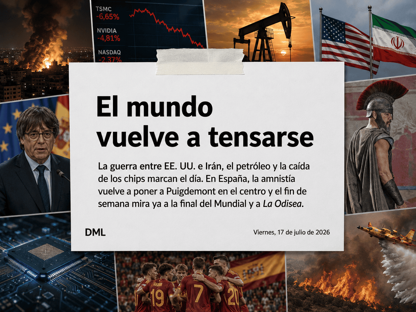 El mundo vuelve a tensarse: collage visual de las principales noticias del 17 de julio de 2026
