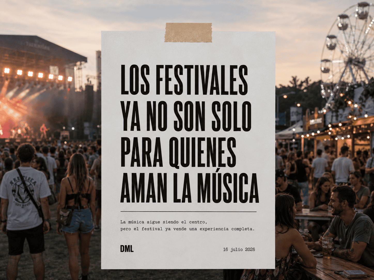 Festival de música con conciertos, zonas de ocio, comida y actividades